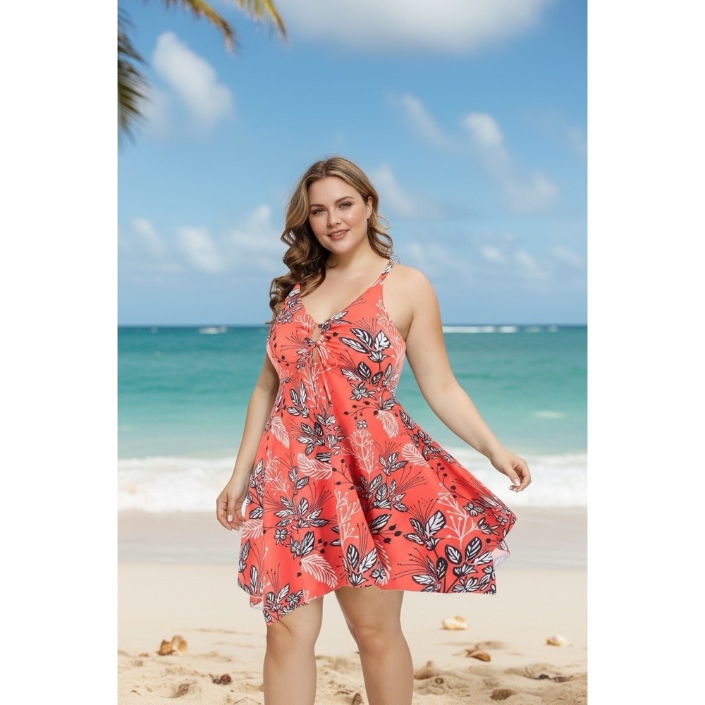 Hanna Nikole Women's Swim Dress Plus Size Tummy Control‎ Floral Printed 28W 4XL